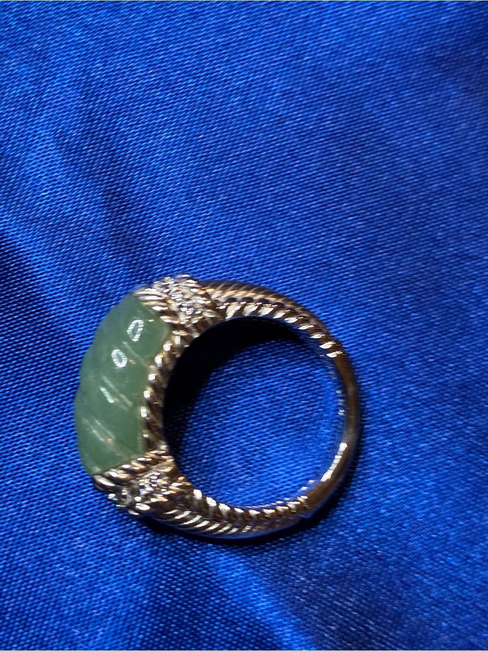 Judith Ripka Green Carved Stone Gold-Tone Rope Ring